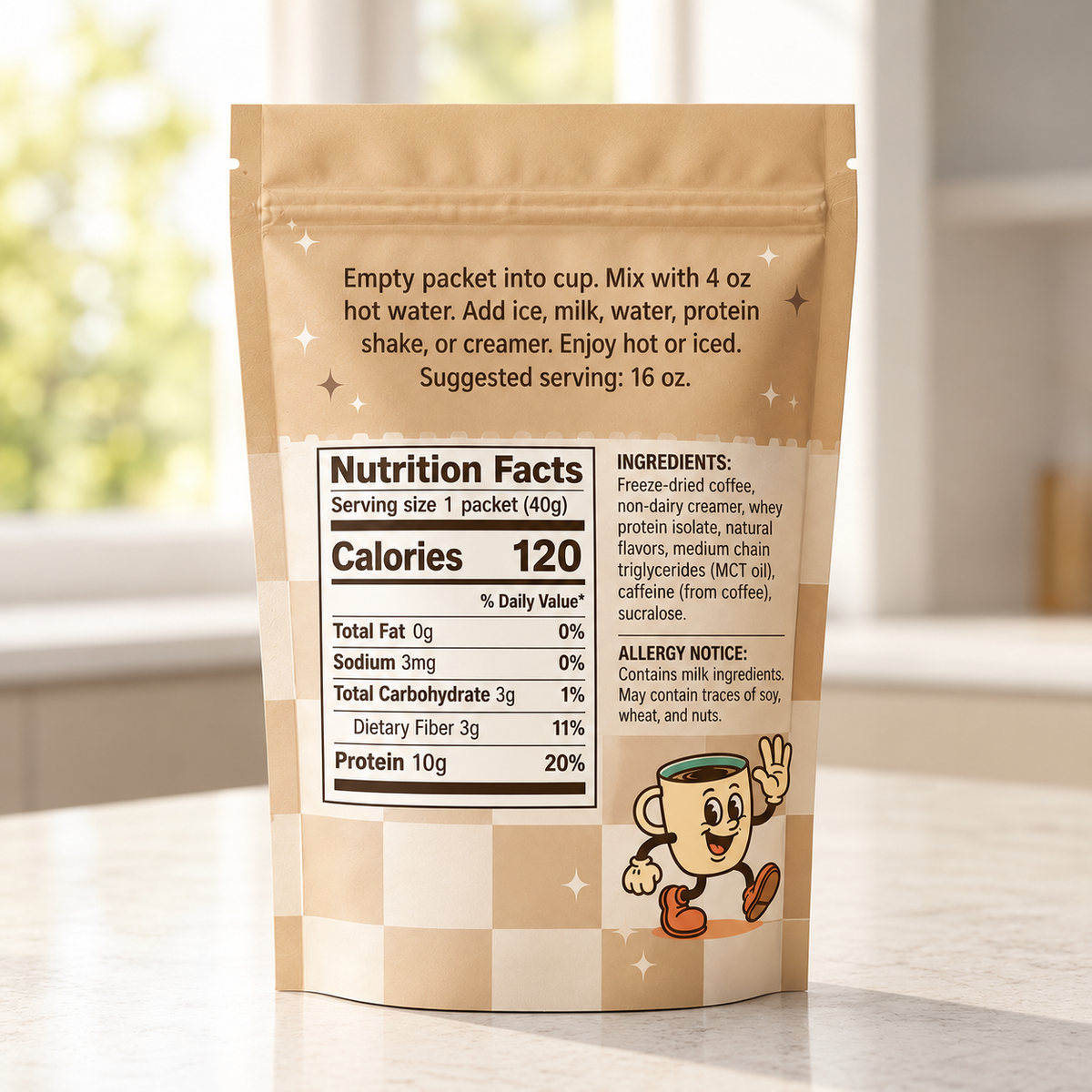 Viral Protein-Packed Coffee Mix | Singular Pack | 10G Protein & 180Mg Caffeine | 16Oz Hot or Cold Drink Packet