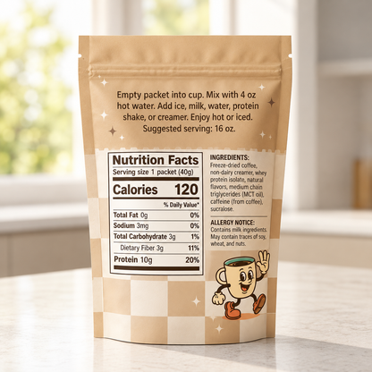 Viral Protein-Packed Coffee Mix | Singular Pack | 10G Protein & 180Mg Caffeine | 16Oz Hot or Cold Drink Packet